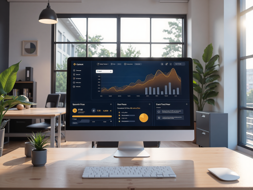 Smart energy management system with power distribution network, monitoring dashboard and renewable energy integration, showing digital energy management technology